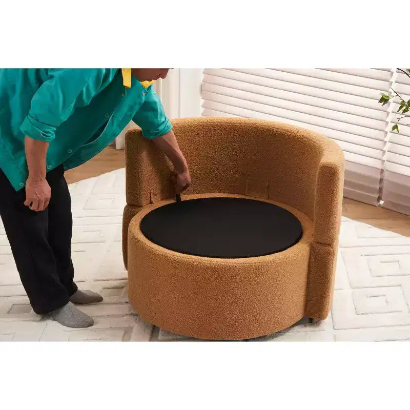 Fauteuil pivotant de rangement Teddy en tissu bouclette;