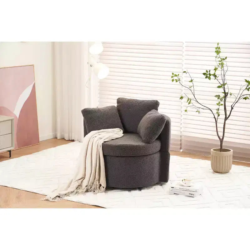 Fauteuil pivotant de rangement Teddy en tissu bouclette;