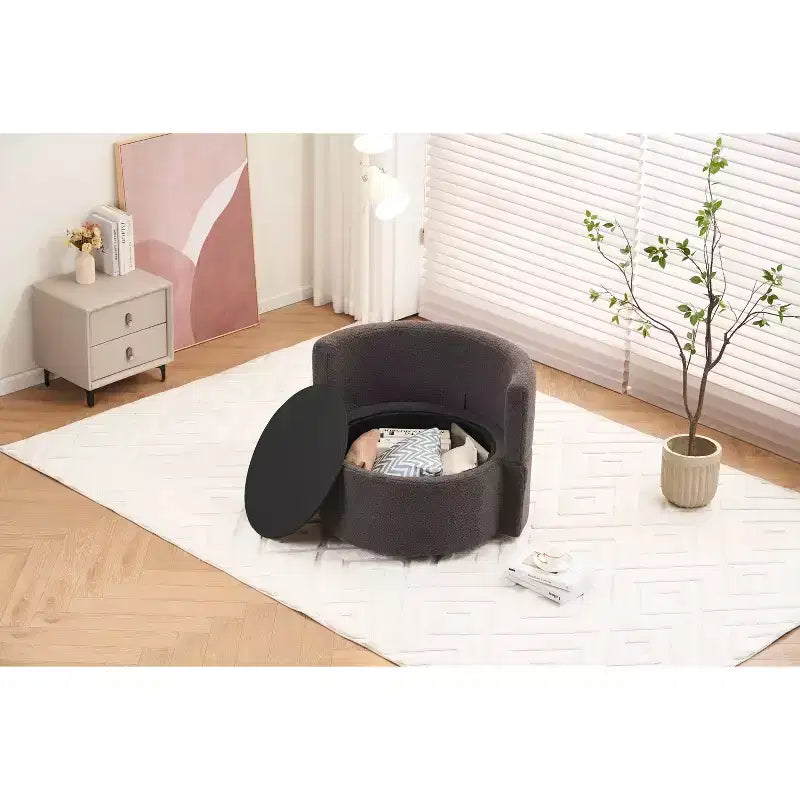Fauteuil pivotant de rangement Teddy en tissu bouclette;
