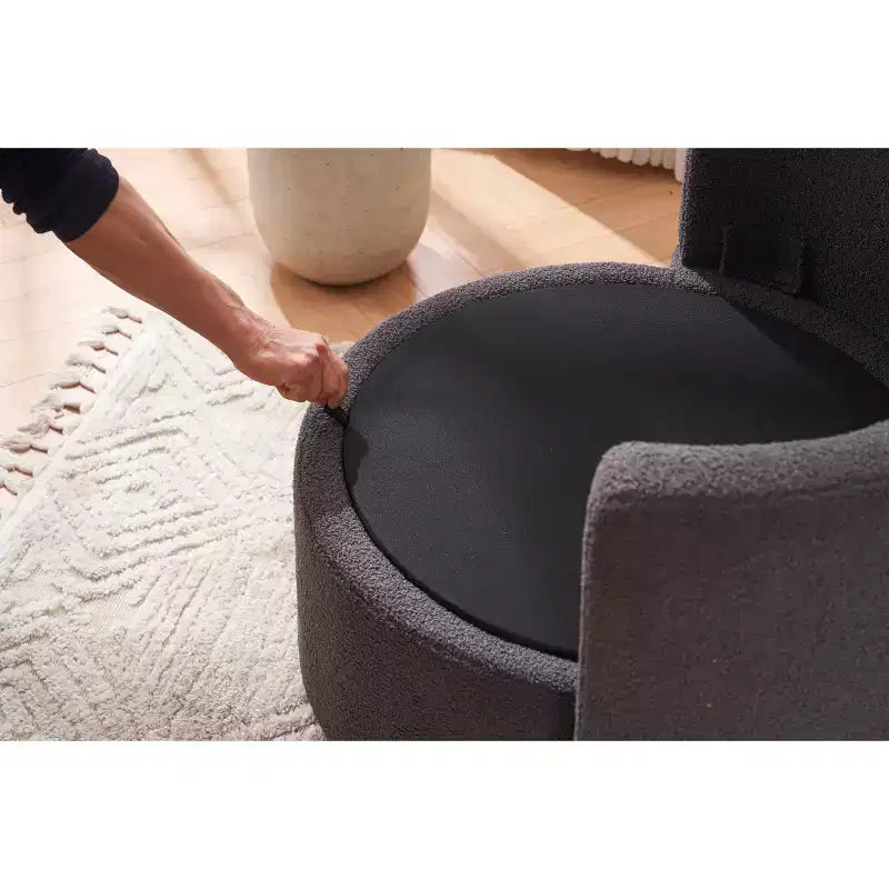Fauteuil pivotant de rangement Teddy en tissu bouclette;