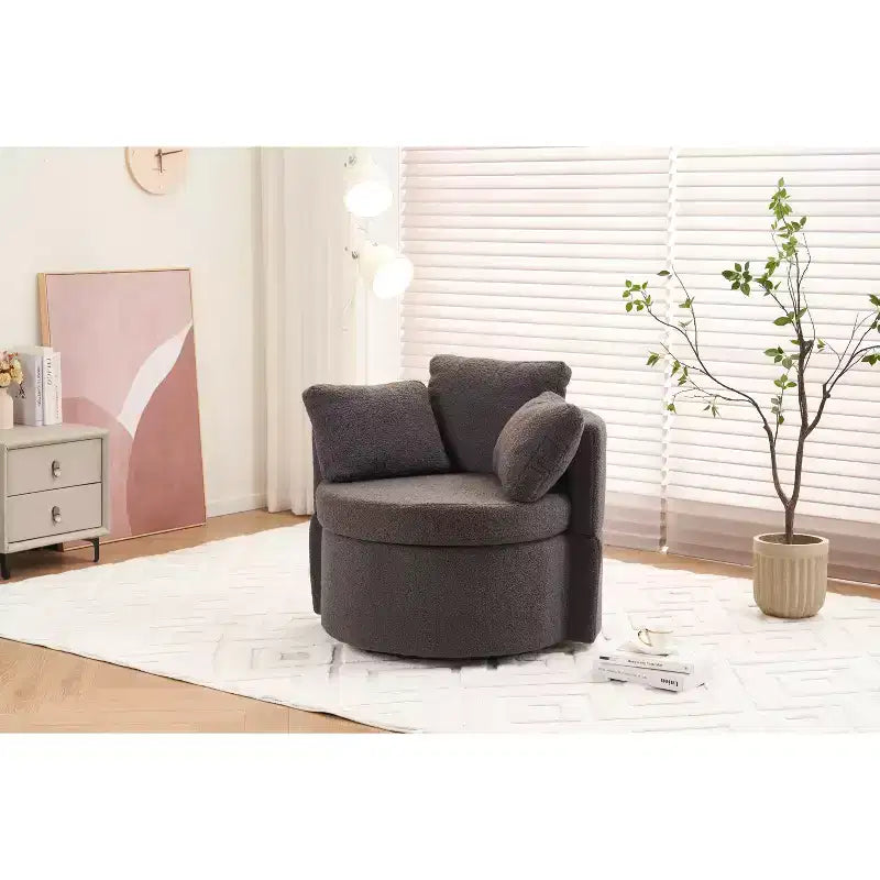 Fauteuil pivotant de rangement Teddy en tissu bouclette;