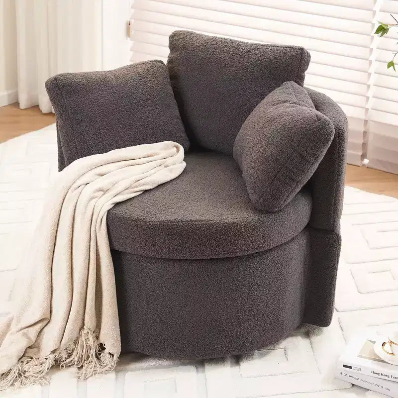Fauteuil pivotant de rangement Teddy en tissu bouclette;