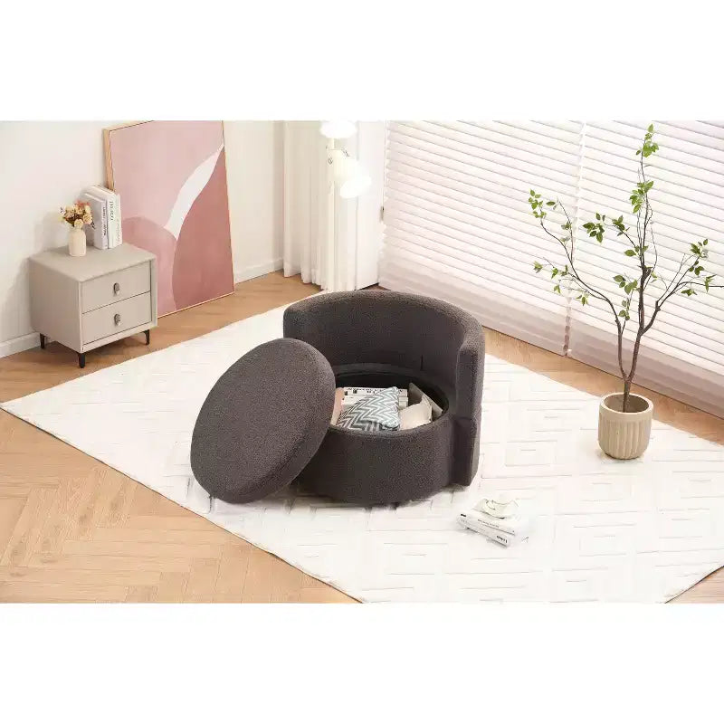 Fauteuil pivotant de rangement Teddy en tissu bouclette;