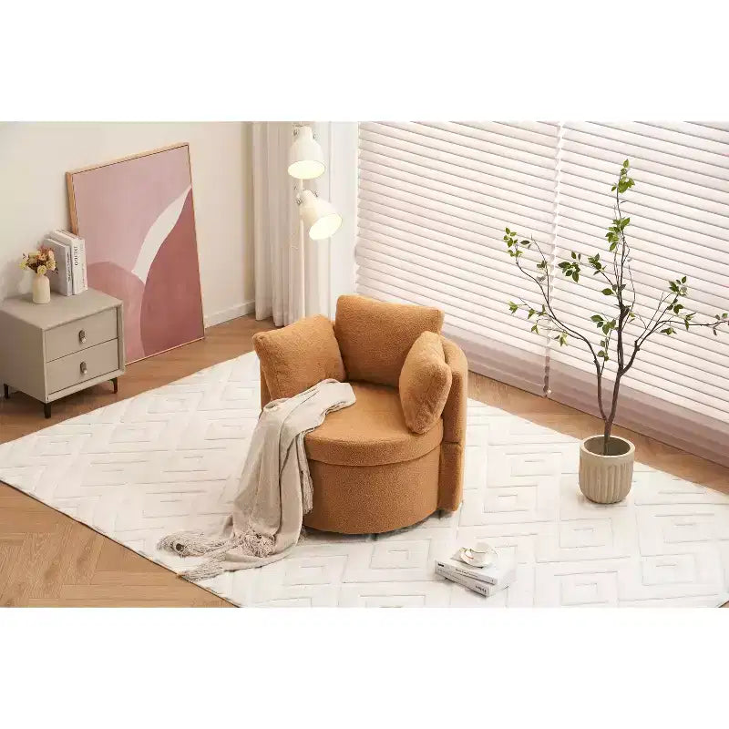 Fauteuil pivotant de rangement Teddy en tissu bouclette;