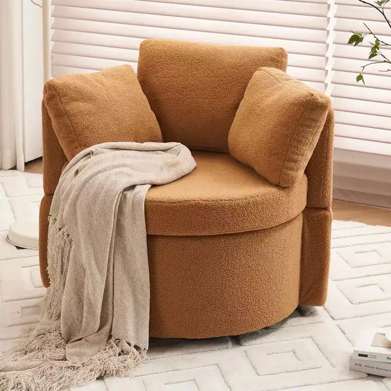 Fauteuil pivotant de rangement Teddy en tissu bouclette;