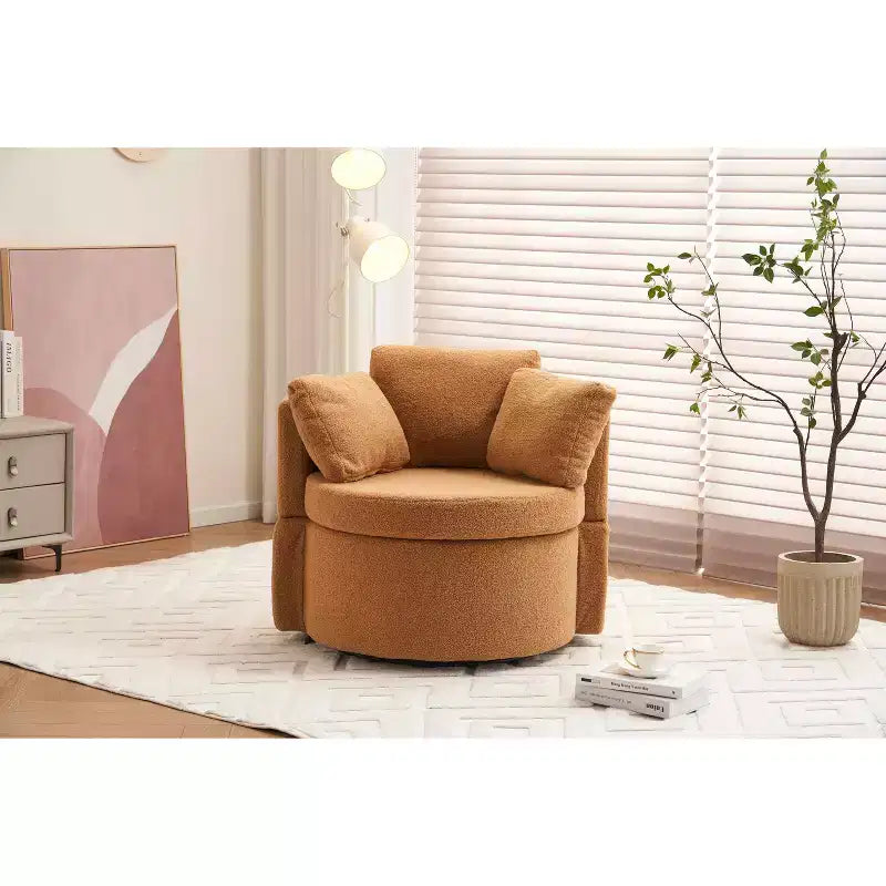 MAYEERTY Teddy Fabric Swivel Storage Chair; Back Cushion; Living Room; Khaki