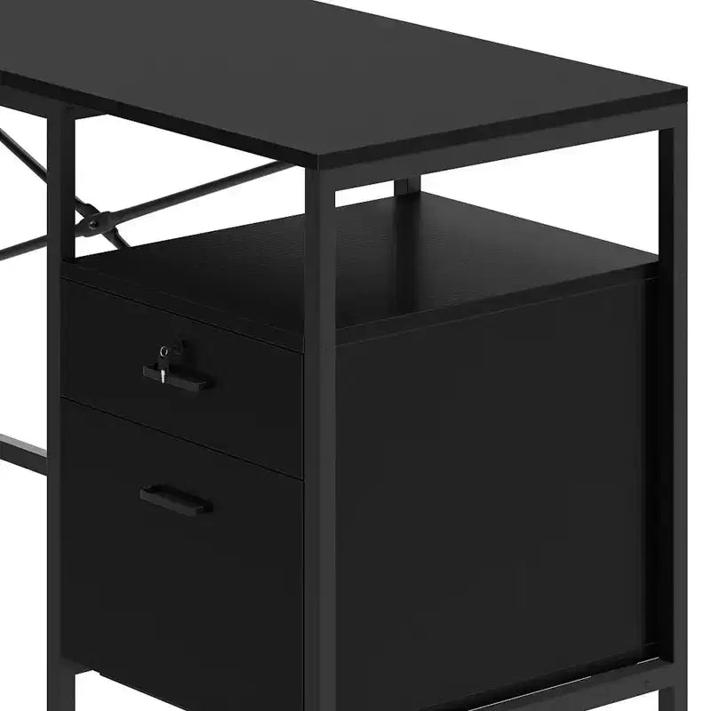 Bureau en U avec support d'écran et étagère de rangement