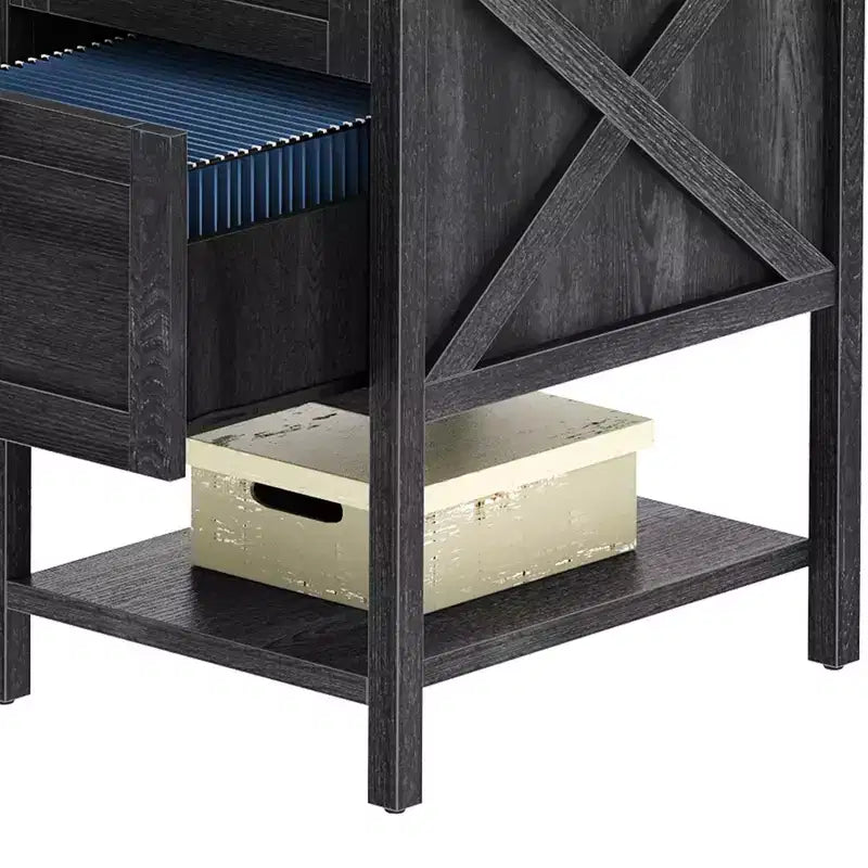 Bureau d'angle avec station de charge et tiroirs de classement