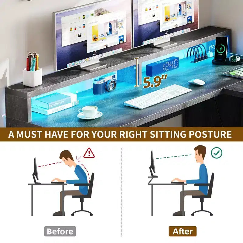 Bureau d'angle avec station de charge et tiroirs de classement