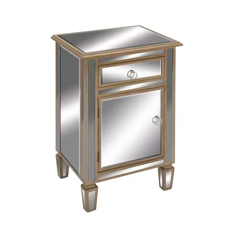 Olivia & May Small Glam Glass Mirrored Cabinet Beige: Luxury Style; No Assembly; MDF Frame