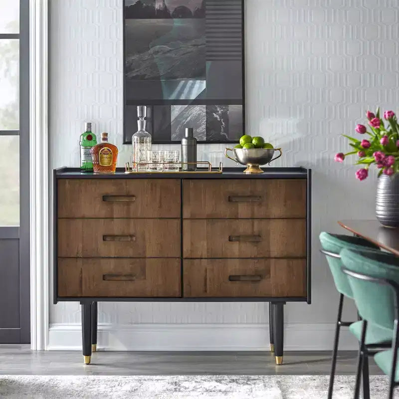 Bahut décoratif moderne de style médiéval, bois noir/noyer