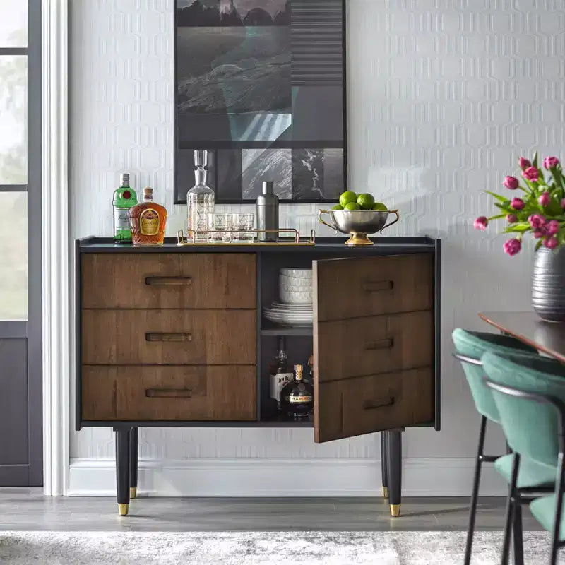Bahut décoratif moderne de style médiéval, bois noir/noyer