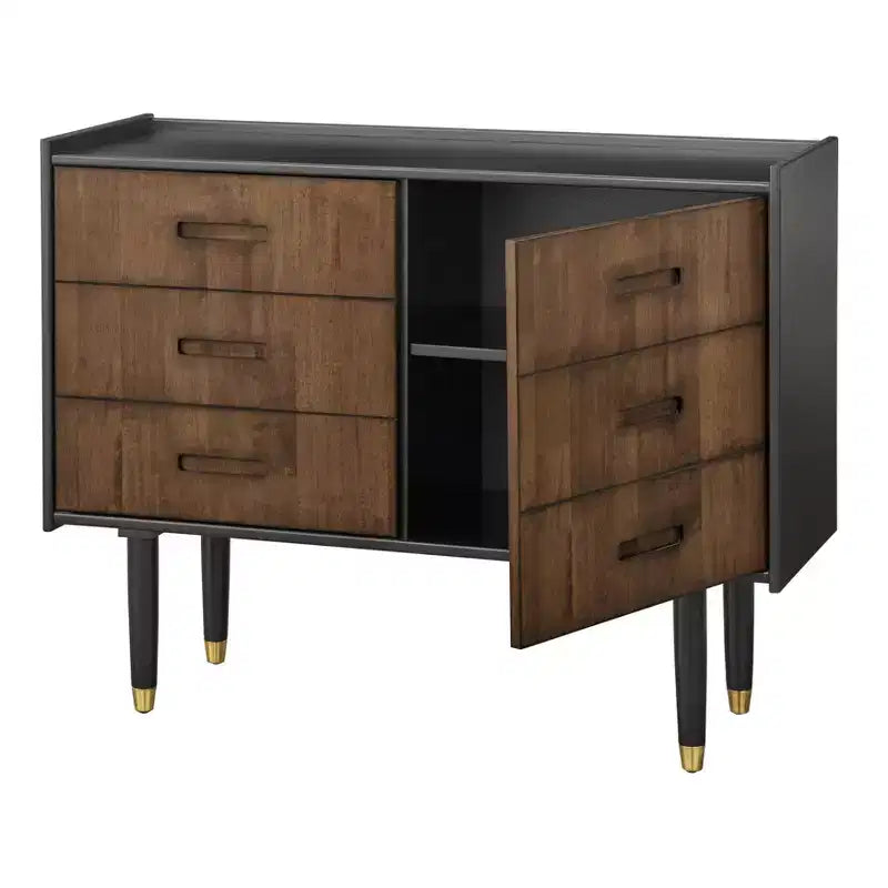 Bahut décoratif moderne de style médiéval, bois noir/noyer
