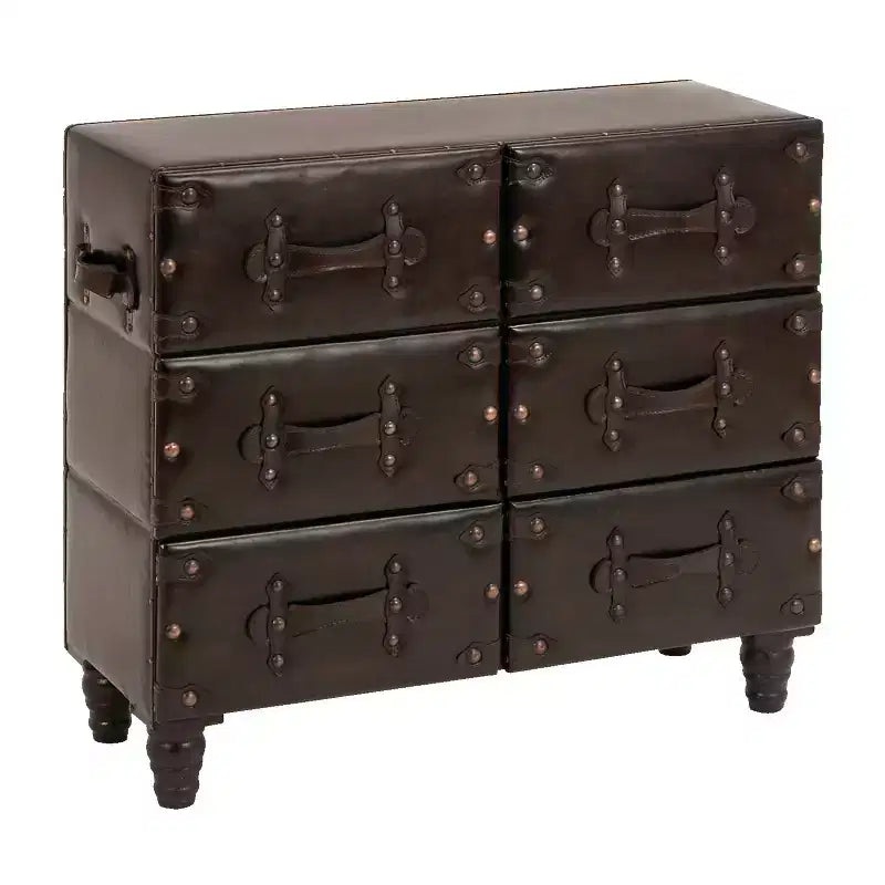 Traditional 6 Drawer Faux Leather Chest Black - Olivia & May: No Assembly; Divided Storage