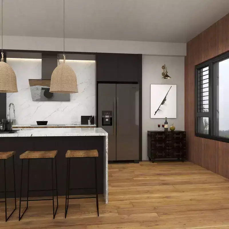 Commode traditionnelle à six tiroirs en similicuir noir à cinq tiroirs