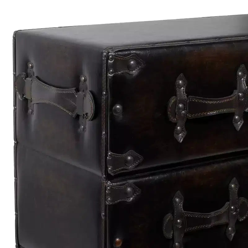 Commode traditionnelle à six tiroirs en similicuir noir à cinq tiroirs