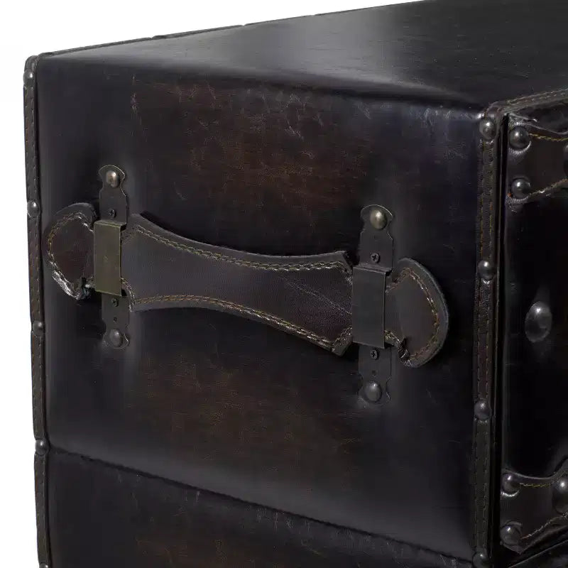 Commode traditionnelle à six tiroirs en similicuir noir à cinq tiroirs
