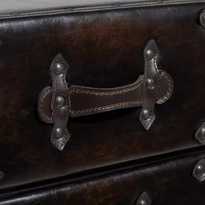 Commode traditionnelle à six tiroirs en similicuir noir à cinq tiroirs