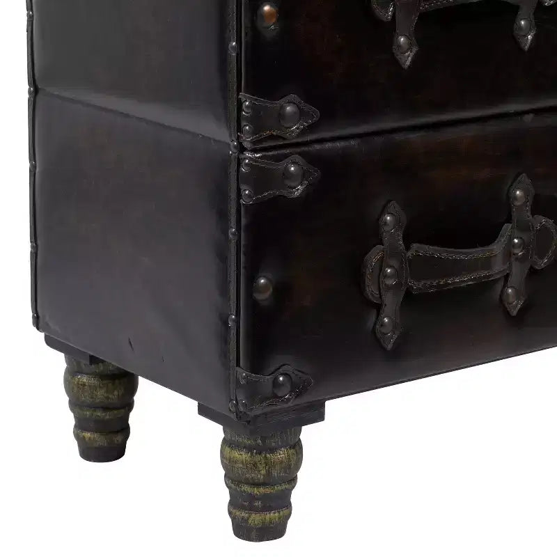 Commode traditionnelle à six tiroirs en similicuir noir à cinq tiroirs