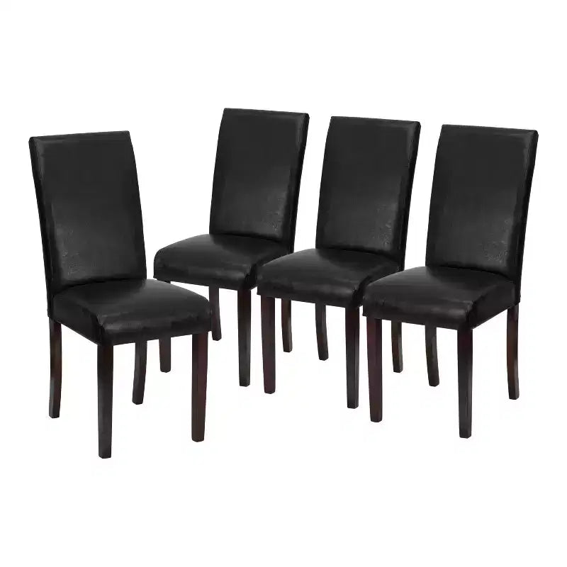 Merrick Lane Set of 4 Black Faux Leather Panel Back Parson's Chairs for Kitchen; Dining Room and More