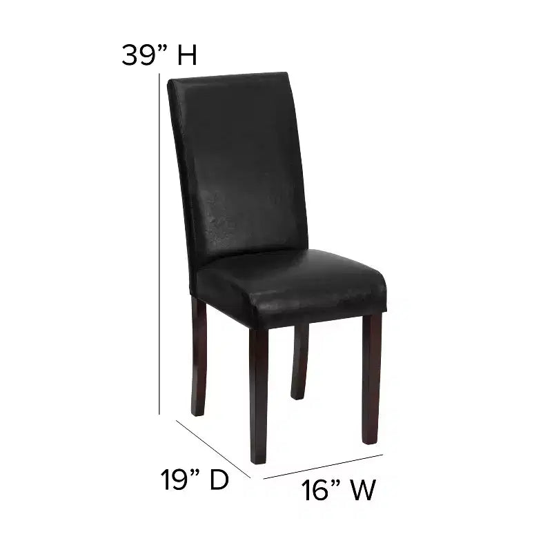 Chaise de prédicateur à dossier en similicuir noir, convenant aux cuisines, salles à manger et autres espaces similaires.