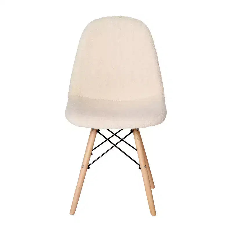 Fauteuil lounge en fausse peau de mouton avec pieds en hêtre